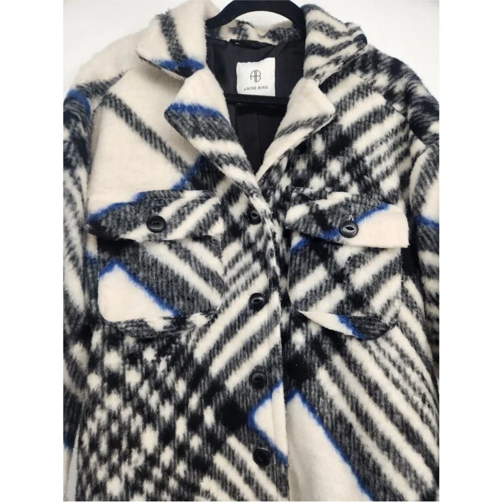 ANINE BING Oakley oversized checked brushed Shirt Jacket size S - Picture 4 of 6